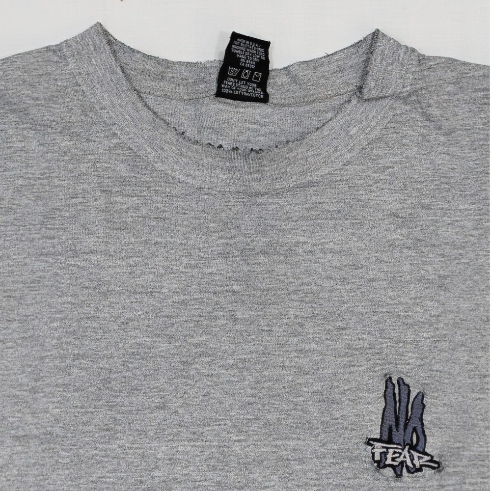 Vintage No Fear T Shirt Mens Large Gray Embroidered Logo Made in USA 90s Skate